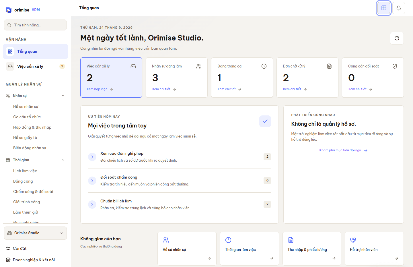 Orimise HRM people dashboard